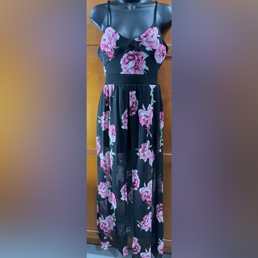Fun midi dress with attached shirts with Pink Floral Design